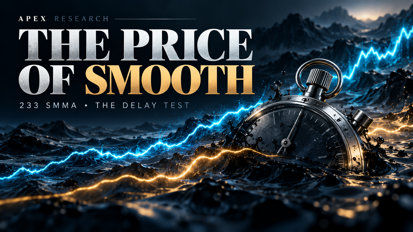 The Price of Smooth: original APEX stopwatch illustration with separated cyan and amber lines. Conceptual art, not price data.